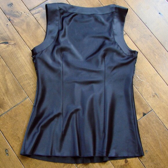 Y2K Black Satin Babydoll Cami Top Tristan Sleeveless Crisscross Pleated Small - Picture 8 of 15